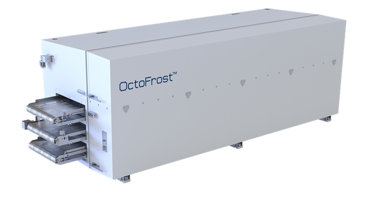 OctoFrost Impingement Freezer with white casing and 3 belts in 3D